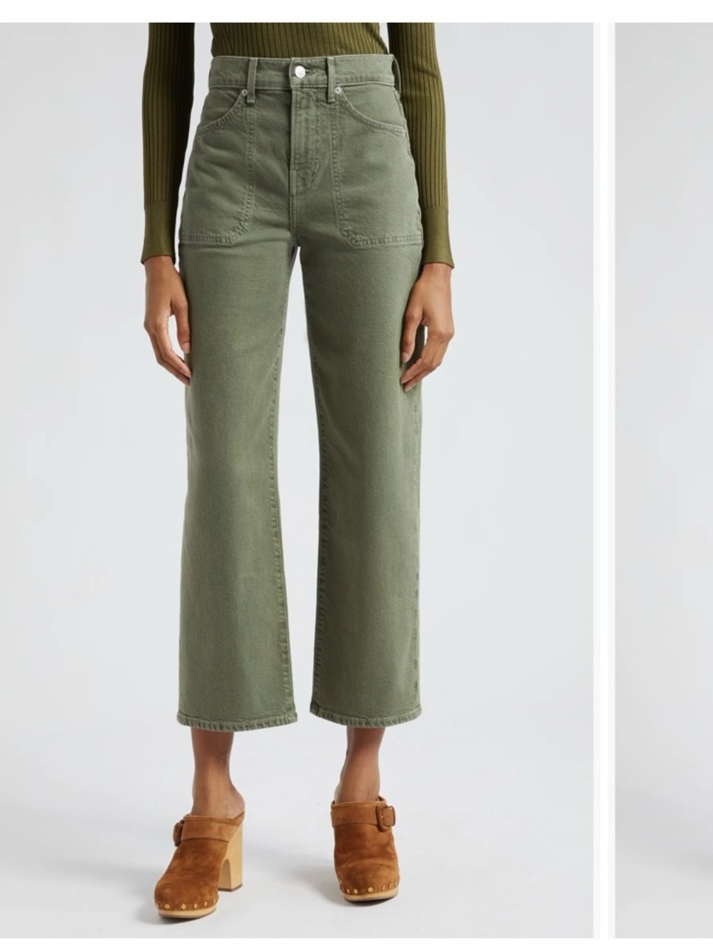 Veronica Beard Crosbie Wide Leg Crop Jeans High Rise Stone Army